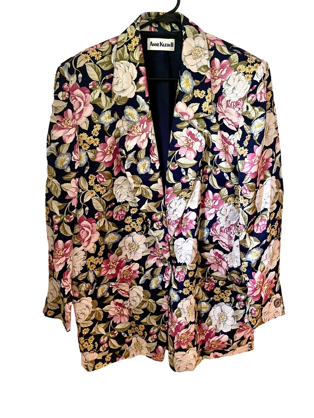 Vintage Anne Klein II 100% Silk Floral Blazer